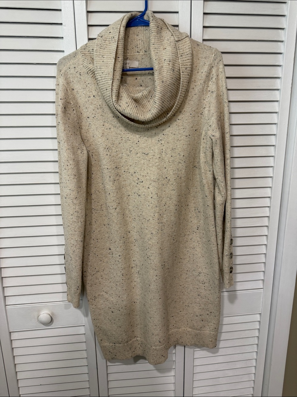 LOFT Cream Speckled Cowl Neck Sweater Dress